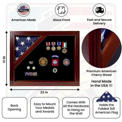 Flag Display Case American Flag Box Burial Flag Case. - Corner flag case, Flag Display Case American Flag Box Burial Flag Case., The Military Gift Store,
