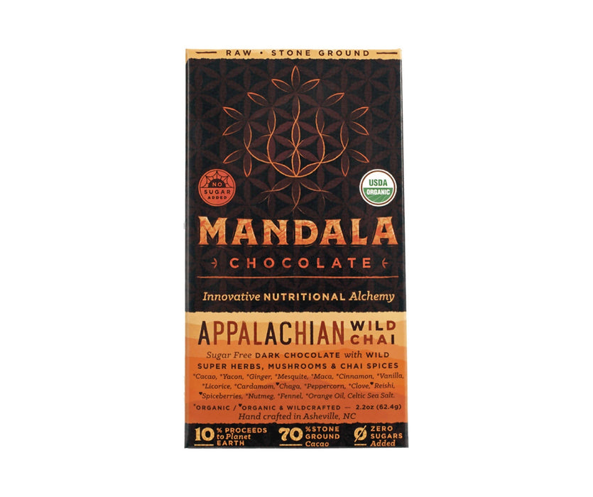 Organic Raw 70% Cacao Appalachian Wild Chai Chocolate Bar - 6 x 2.2oz by Farm2Me