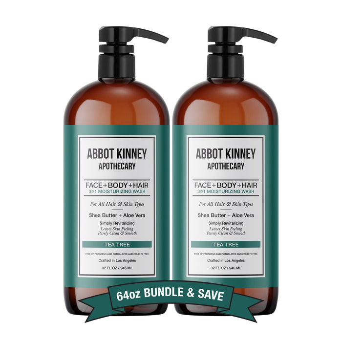 2 PACK - Men's 3-in-1 Moisturizing Shampoo, Conditioner, and Body Wash, Tea Tree 32oz by Abbot Kinney Apothecary Men's Grooming Los Angeles Brands