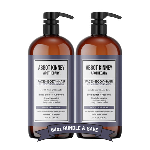 2 PACK - Men's 3-in-1 Moisturizing Shampoo, Conditioner, and Body Wash - Wood Reserve 32oz by Abbot Kinney Apothecary Men's Grooming Los Angeles Brands