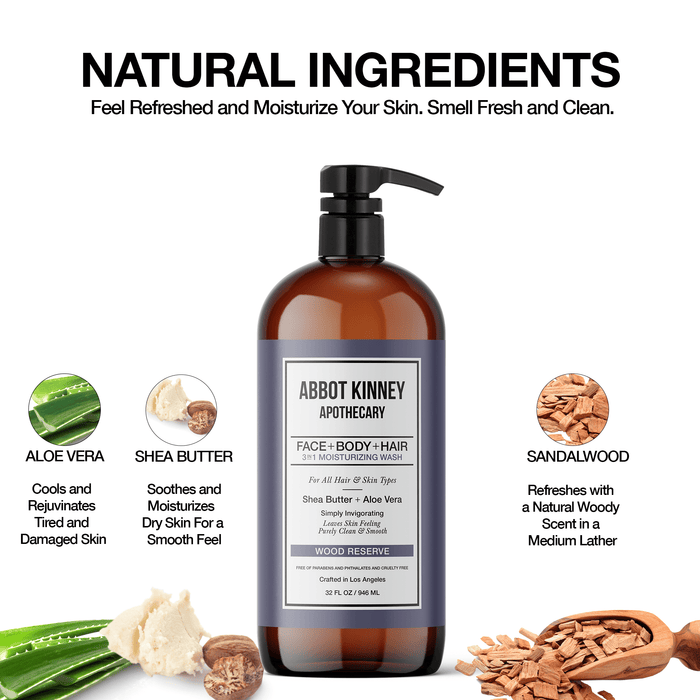 2 PACK - Men's 3-in-1 Moisturizing Shampoo, Conditioner, and Body Wash - Wood Reserve 32oz by Abbot Kinney Apothecary Men's Grooming Los Angeles Brands