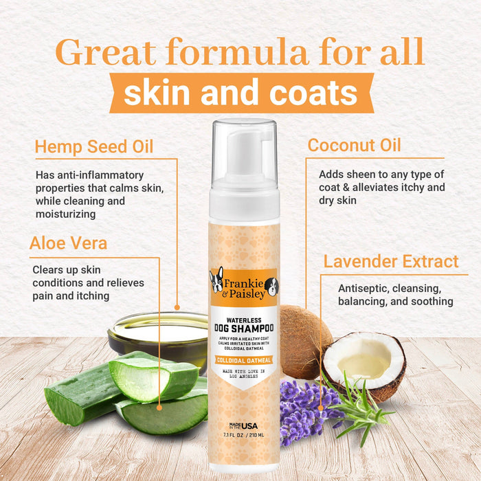 Waterless Dog Shampoo - Colloidal Oatmeal - 7.1oz Pet Grooming Frankie and Paisley Pet Products