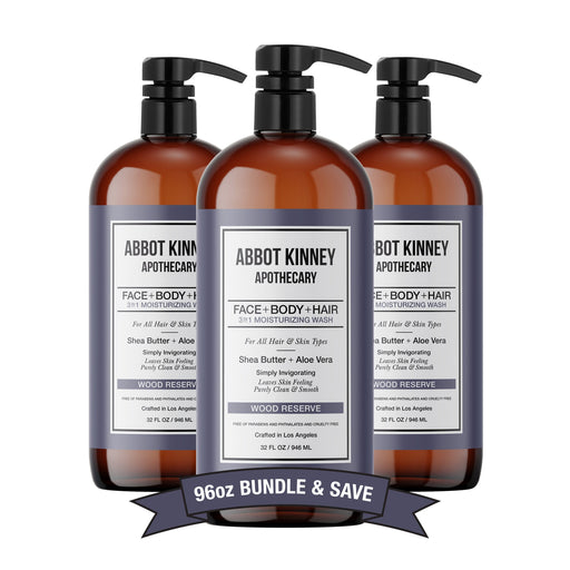 3 PACK - Men's 3-in-1 Moisturizing Shampoo, Conditioner, and Body Wash - Wood Reserve 32oz by Abbot Kinney Apothecary Men's Grooming Los Angeles Brands
