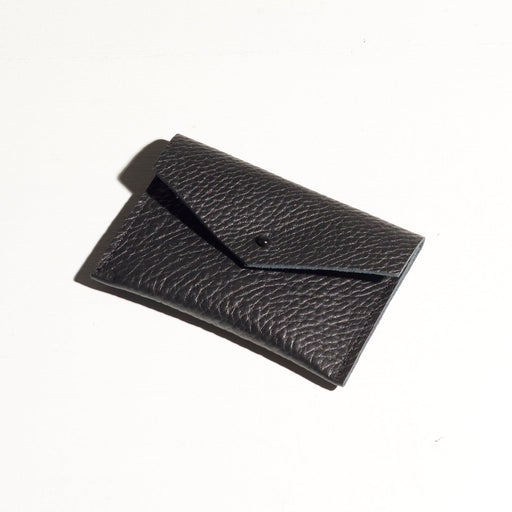 green black leather small card wallet that stretches to fit more cards classy elegant artsy unique look made by hand in portland maine