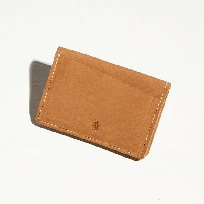 card holder wallet that can stretch to hold more in tan leather made in portland maine by hand