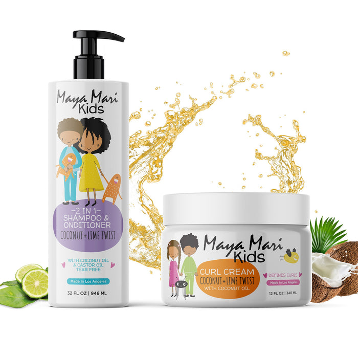 Kids Curl Conditioning Kit 2 -Piece Set - Kids 2-in-1 Shampoo and Conditioner and Curl Cream Hair Care Los Angeles Brands