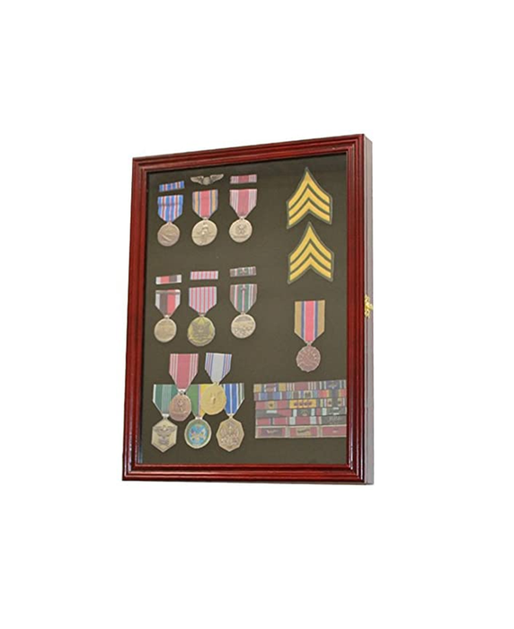 Cherry Finish Display Case Wall Frame Cabinet for Military Medals, Pins, Patches, Insignia, Ribbons, Brooches., Cherry Finish Display Case Wall Frame Cabinet for Military Medals., The Military Gift Store, Display Case Accessories