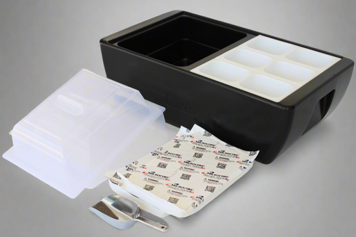 The Dubler HEAT is unique innovation as a flameless chafer and cooler combination that fits two 1/2 size food pans and up to 4” depth.  The premium insulation, along with the heat packs and placing hot food trays straight from oven, provide a slow drop in temperature over time.  Enjoy hot to eventually warm food for hours while the outside remains safe to touch for easy mobility.