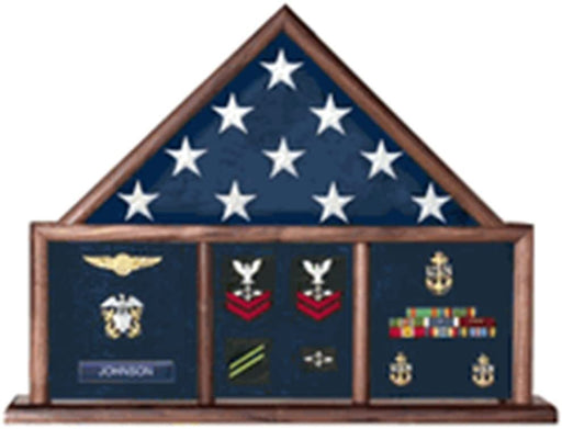 Memorial Flag Case, Three Bay shadow box perfect size case for a your mantle, holds a ample amount of memorabilia!, Memorial Flag Case, Three Bay shadow box perfect size case, The Military Gift Store, Large Shadow Box