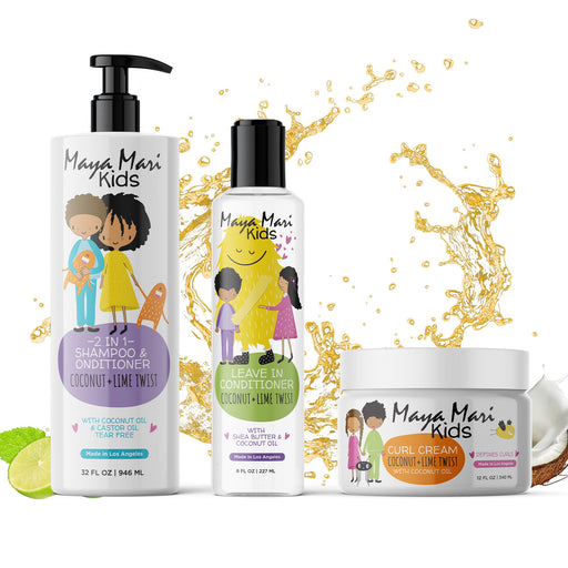 Curly Hair Kids Must Have 3-Piece Set - Kids 2-in-1 Shampoo and Conditioner, Curl Cream, and Leave-In Conditioner Hair Care Los Angeles Brands
