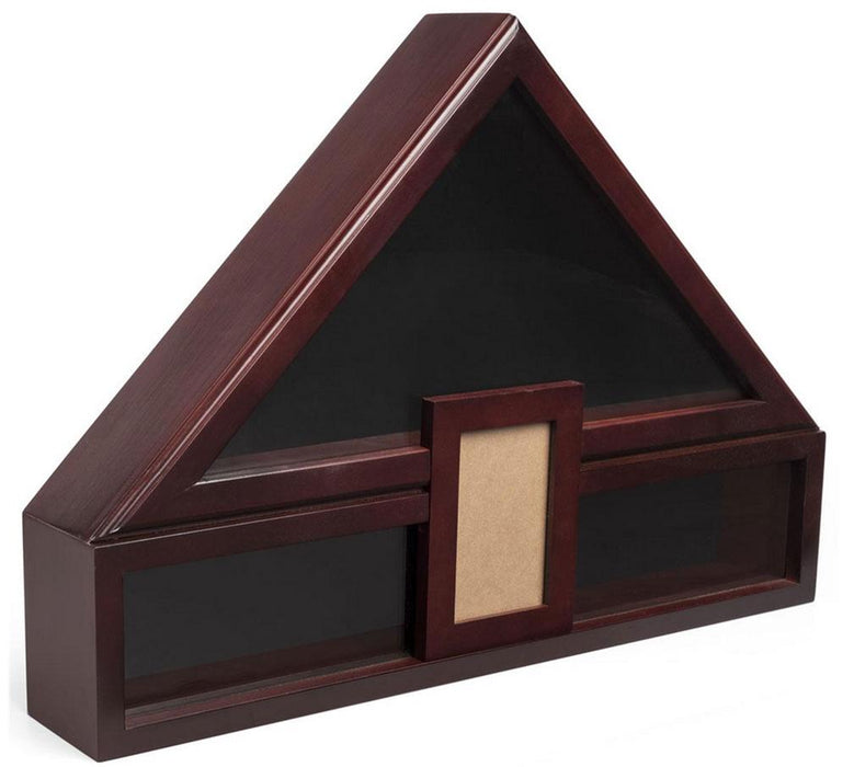 Flag Display Case with Glass Front, Picture Frame and Medal Boxes – Mahogany