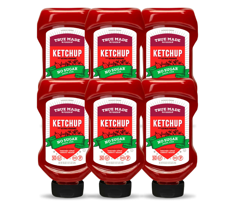 True Made No Added Sugar Ketchup, Squeeze Bottle - 6 bottles x 17oz case by Farm2Me