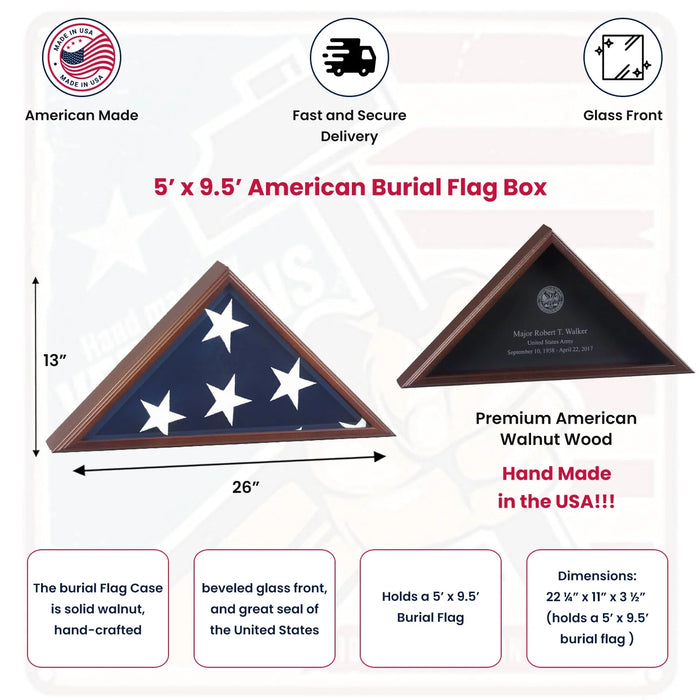 American Burial Flag Box, Large Coffin Flag Display Case., , The Military Gift Store, American Burial Flag Box