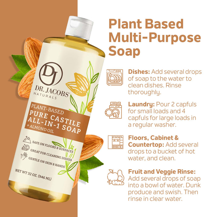 Almond All in 1 Castile Soap - Thin Formula by Dr. Jacobs Naturals