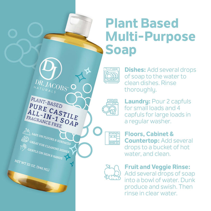 Unscented All in 1 Castile Soap - Thin Formula by Dr. Jacobs Naturals