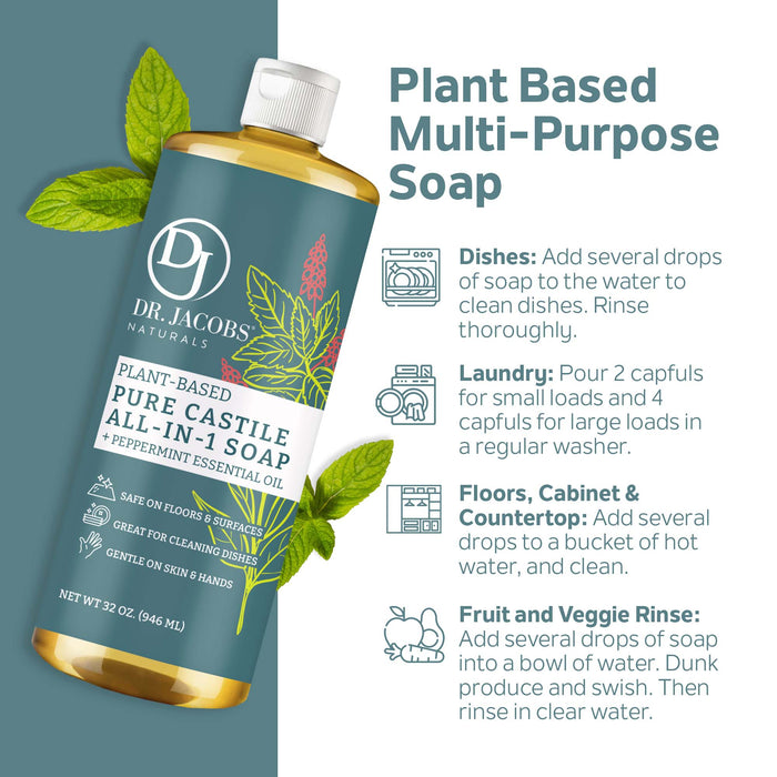 Peppermint All in 1 Castile Soap - Thin Formula by Dr. Jacobs Naturals