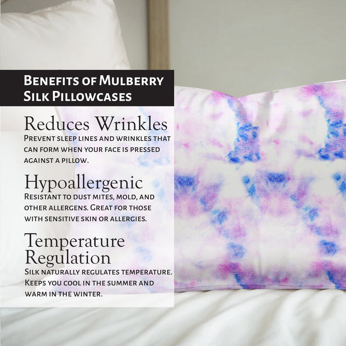 Market Fresh Beauty Mulberry Silk Sleep Set, Pillowcase, Eye Mask and Hair Scrunchie, Silk, Pink, White & Blue