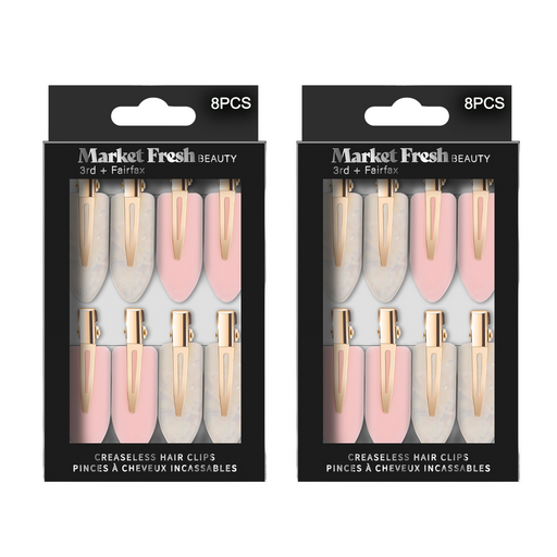 Market Fresh Beauty Creaseless Hair Clips, 8 Pack - No-Crease Hair Styling Clips for Sectioning, All Hair Types, Heat Styling & Makeup Application - Pink & Opal Clips, Non-Slip & Durable Design