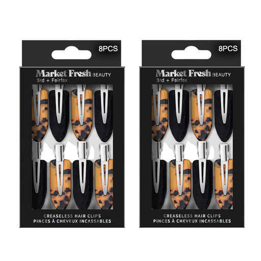 Market Fresh Beauty Creaseless Hair Clips, 8 Pack - No-Crease Hair Styling Clips for Sectioning, All Hair Types, Heat Styling & Makeup Application - Tortoise & Black Clips, Non-Slip & Durable Design