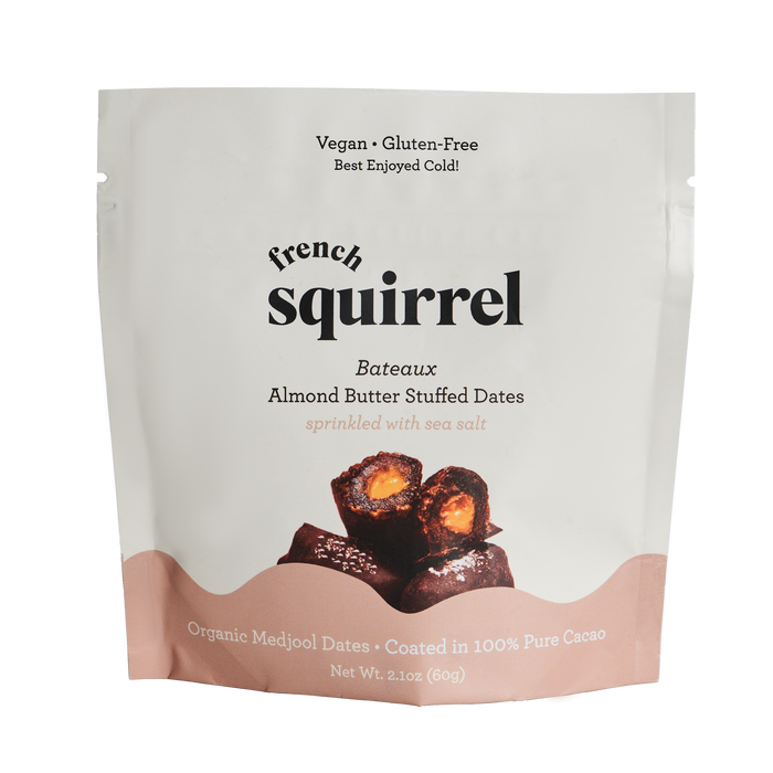 French Squirrel Almond Butter Bateaux au Chocolat Chocolate Stuffed Dates (3 dates per bag) x 4 bags case by Farm2Me