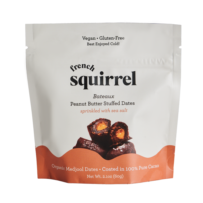 French Squirrel Peanut Butter Bateaux Au Chocolat Chocolate Stuffed Dates (3 dates per bag) x 4 bags case by Farm2Me