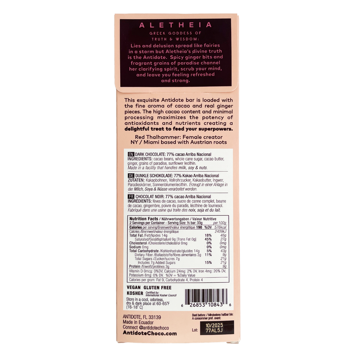 Antidote Chocolate ALETHEIA: GINGER - 12 Bars by Farm2Me