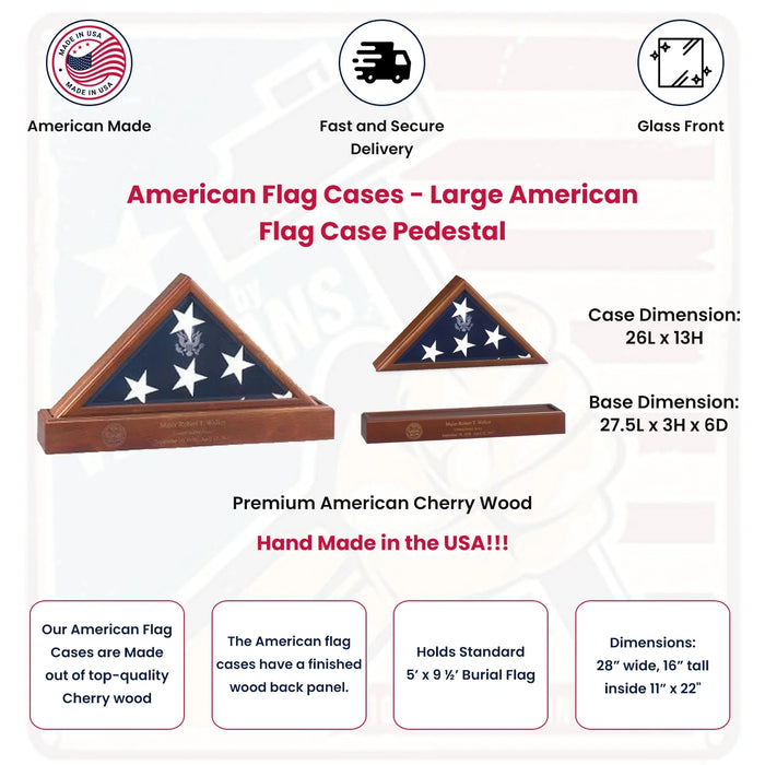 Large Flag Display case for 5 x 9.5 Flag - Burial Flag Standard 5’ x 9 ½’, Large Flag Display case for 5 x 9.5 Flag - Burial Flag Standard, The Military Gift Store, FLAG PEDESTAL BOX