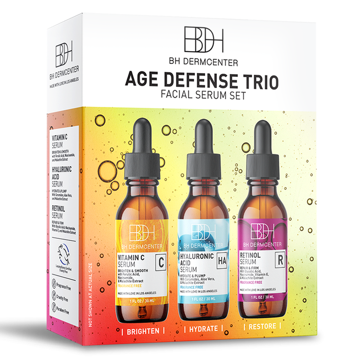 BH Dermcenter Age Defense Trio Anti-Aging Serum Set for Face and Eyes - Vitamin C, Retinol, Hyaluronic Acid Face Serum for Men and Women - 30ml Each - Paraben Free, Cruelty Free by Los Angeles Brands