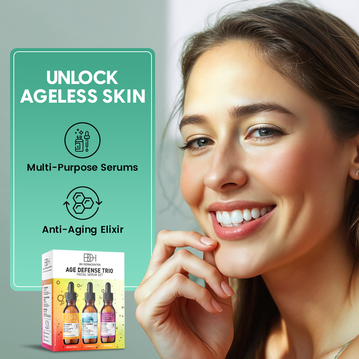 BH Dermcenter Age Defense Trio Anti-Aging Serum Set for Face and Eyes - Vitamin C, Retinol, Hyaluronic Acid Face Serum for Men and Women - 30ml Each - Paraben Free, Cruelty Free by  Los Angeles Brands