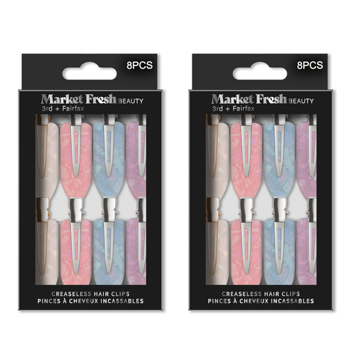 Market Fresh Beauty Creaseless Hair Clips, 8 Pack - No-Crease Hair Styling Clips for Sectioning, All Hair Types, Heat Styling & Makeup Application - White, Pink, and Pearl Clips, Non-Slip & Durable Design - 2 pack