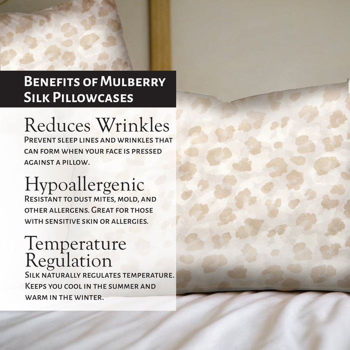 Market Fresh Beauty Mulberry Silk Sleep Set, Pillowcase, Eye Mask and Hair Scrunchie, Silk, Cream Leopard