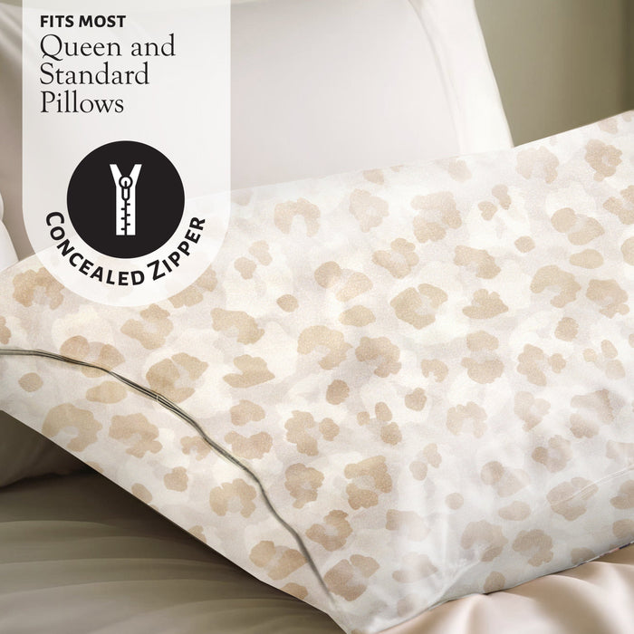 Market Fresh Beauty Mulberry Silk Sleep Set, Pillowcase, Eye Mask and Hair Scrunchie, Silk, Cream Leopard