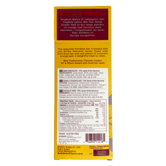 Antidote Chocolate QUEEN O: ORANGE & EARL GREY - 12 Bars by Farm2Me