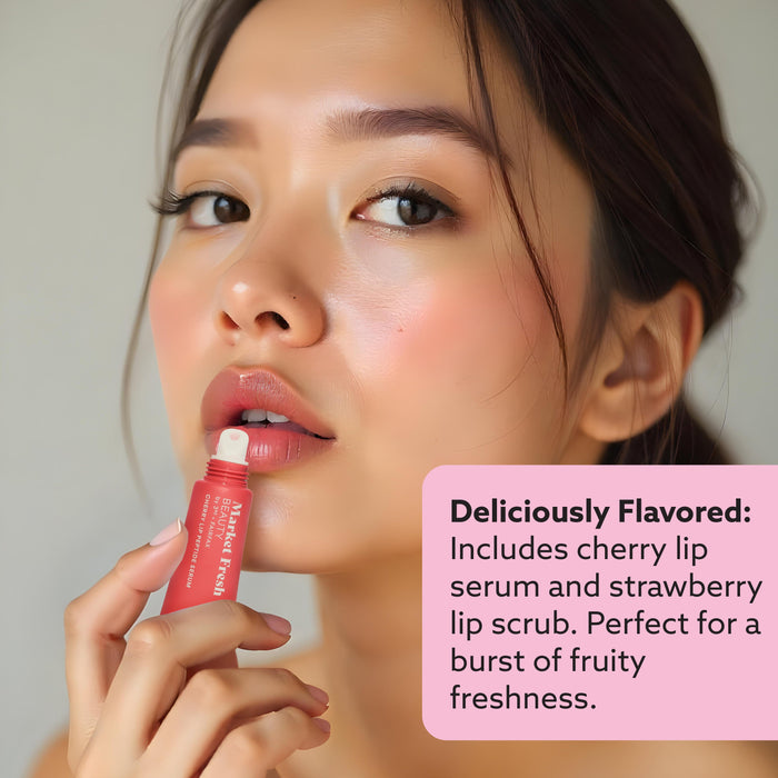 Market Fresh Beauty Pretty Pout Lip Kit – Exfoliating Strawberry Lip Scrub & Cherry Lip Peptide Serum | Hydrates, Smooths, and Revitalizes | Cruelty-Free & Clean Beauty