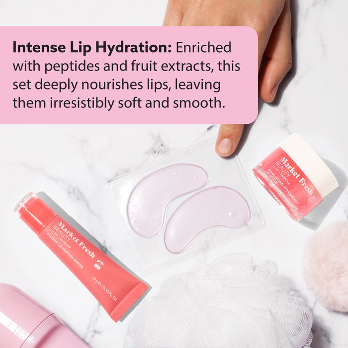 Market Fresh Beauty Pretty Pout Lip Kit – Exfoliating Strawberry Lip Scrub & Cherry Lip Peptide Serum | Hydrates, Smooths, and Revitalizes | Cruelty-Free & Clean Beauty
