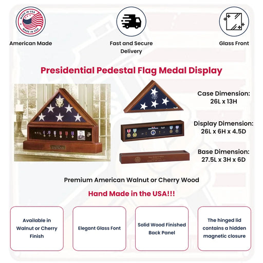 Presidential Pedestal Flag Medal Display - Walnut or Cherry Material., , The Military Gift Store, Flag Case, Burial Flag Shadow Case, Flag display ->Flag Display Case and Pedestal (24)