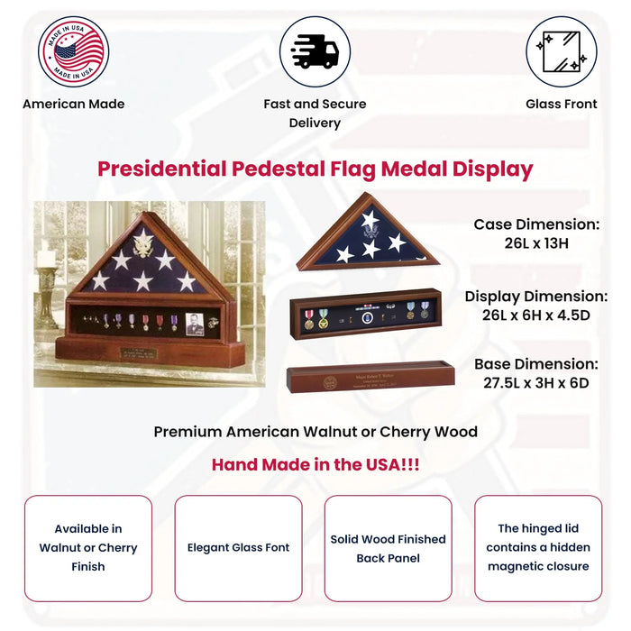 Presidential Pedestal Flag Medal Display - Walnut or Cherry Material., , The Military Gift Store, Flag Case, Burial Flag Shadow Case, Flag display ->Flag Display Case and Pedestal (24)