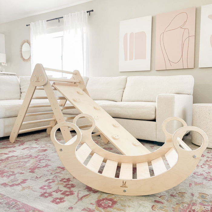 Indoor play with a rocker climber arch