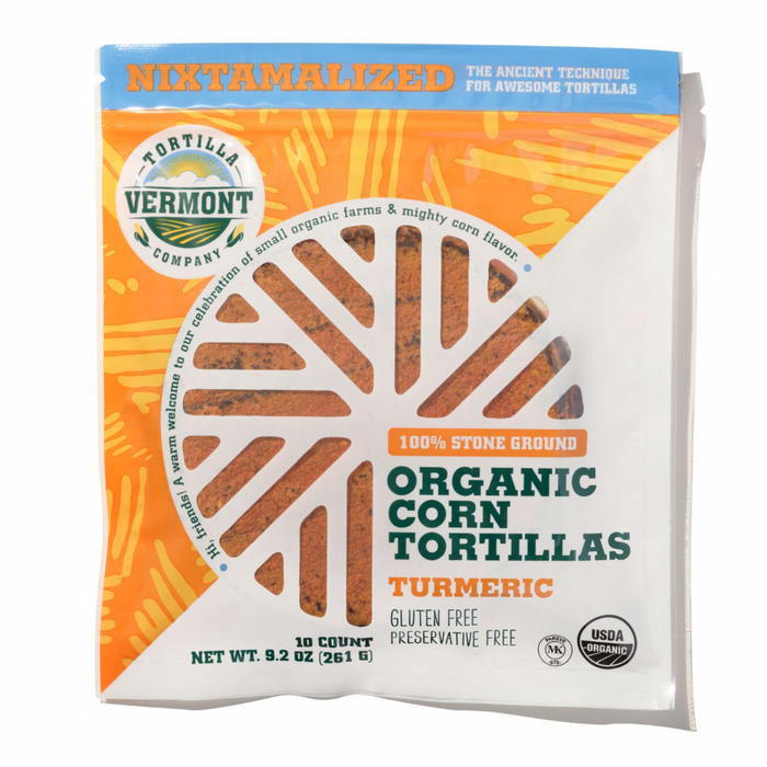 Vermont Tortilla Company 6" Organic Turmeric Heirloom Corn Tortillas - 8 bags x 10 tortillas by Farm2Me