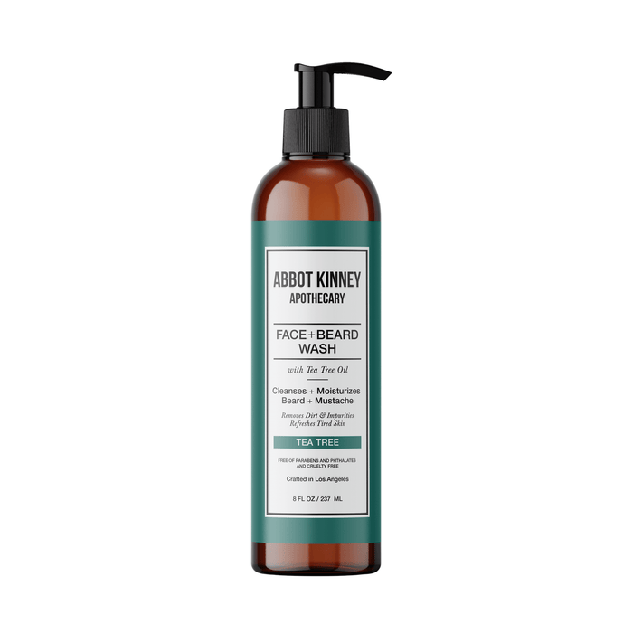 Abbot Kinney Apothecary Face + Beard Wash with Tea Tree Oil - 8 FL OZ - Face, Beard, and Shave Gel Los Angeles Brands