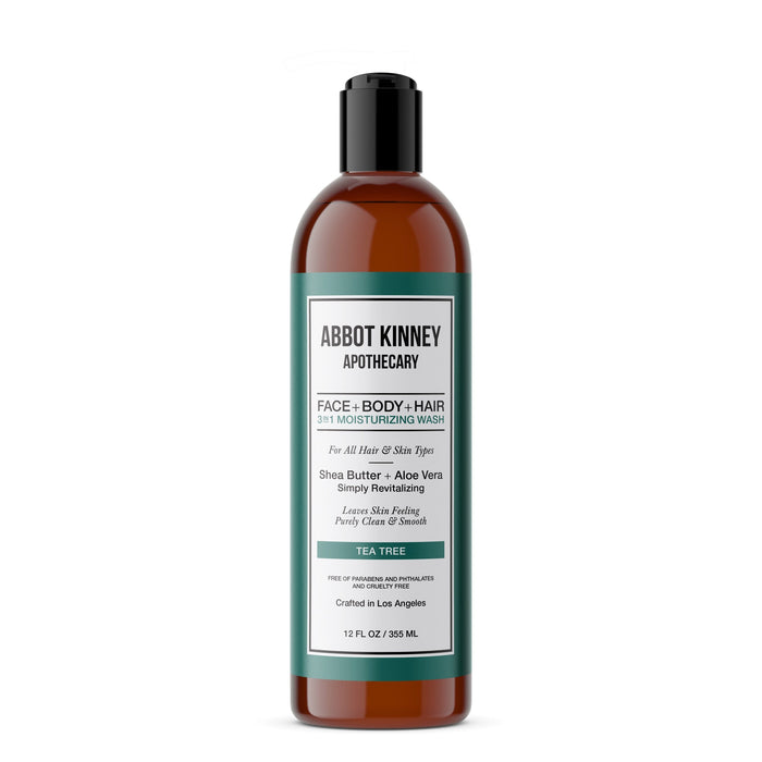 Abbot Kinney Apothecary Men's 3-in-1 Moisturizing Shampoo, Conditioner, and Body Wash, Tea Tree 12oz Men's Grooming Los Angeles Brands