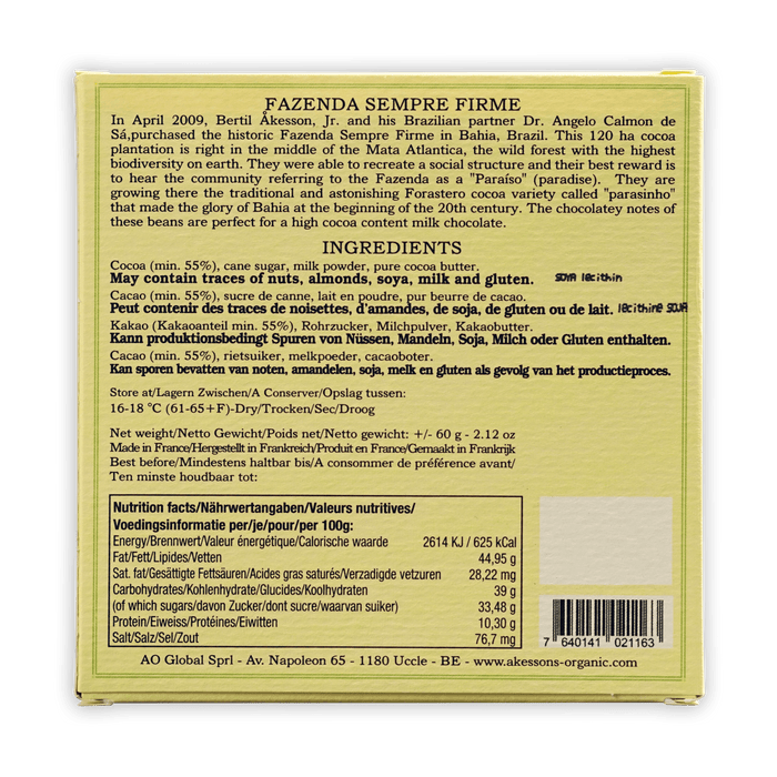 Akesson's Brazil 55% Dark Milk Chocolate by Farm2Me