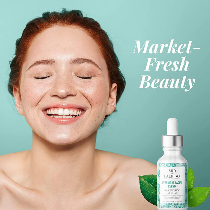 Bakuchiol Overnight Facial Repair Serum by 3rd + Fairfax Beauty, 2oz Skincare Los Angeles Brands