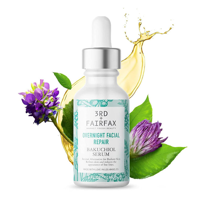 Bakuchiol Overnight Facial Repair Serum by 3rd + Fairfax Beauty, 2oz Skincare Los Angeles Brands