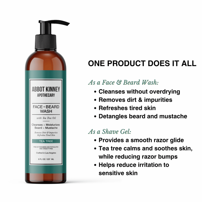 Essential Men's Grooming Bundle - 3-in-1 Wash for Hair and Body + Face + Beard Wash with Tea Tree Oil by Abbot Kinney Apothecary Men's Grooming Los Angeles Brands