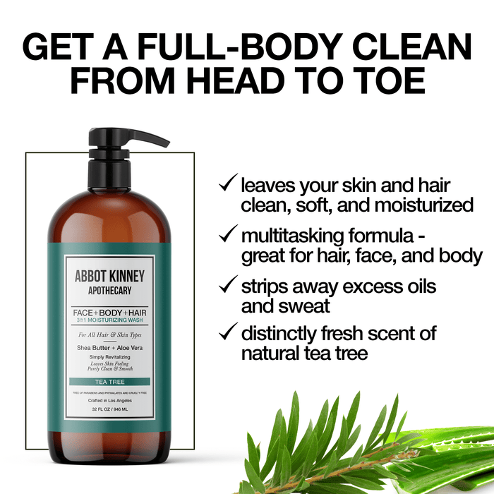 Essential Men's Grooming Bundle - 3-in-1 Wash for Hair and Body + Face + Beard Wash with Tea Tree Oil by Abbot Kinney Apothecary Men's Grooming Los Angeles Brands