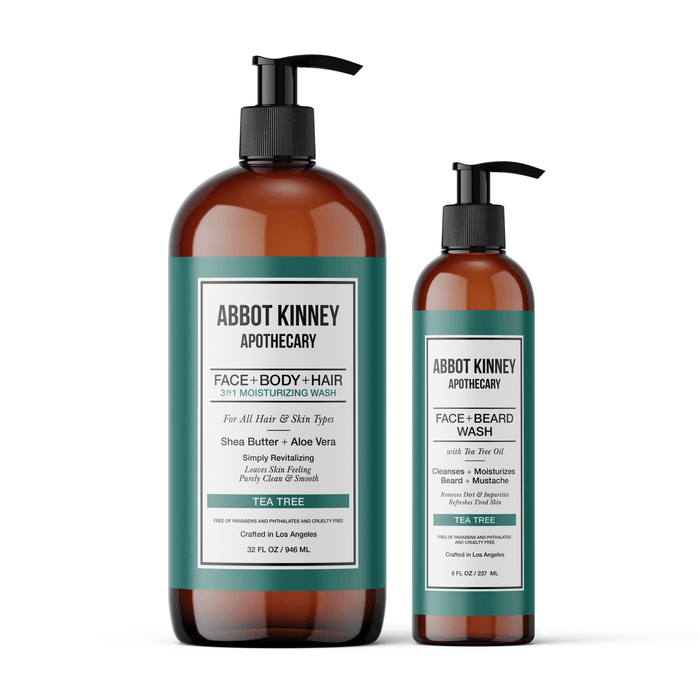 Essential Men's Grooming Bundle - 3-in-1 Wash for Hair and Body + Face + Beard Wash with Tea Tree Oil by Abbot Kinney Apothecary Men's Grooming Los Angeles Brands