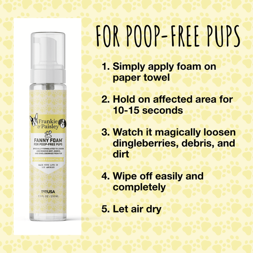 Fanny Foam™ Doggy Dingleberry Remover and Muddy Paw Treatment for Poop Free Pups Pet Grooming Supplies Frankie and Paisley Pet Products