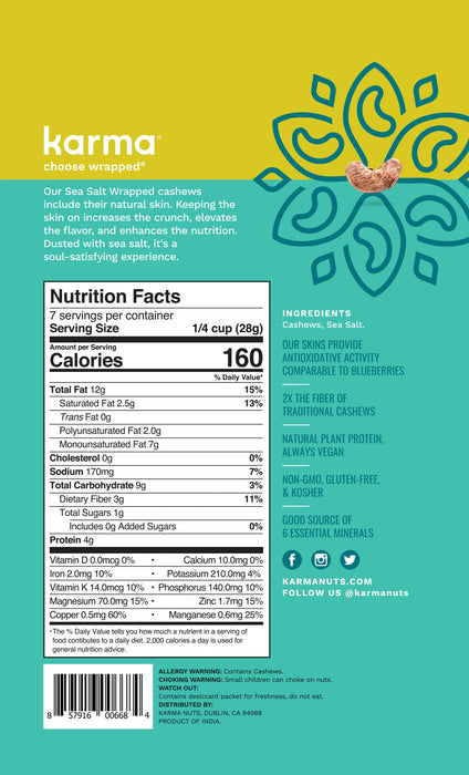 Karma Sea Salt Wrapped Cashews by Farm2Me