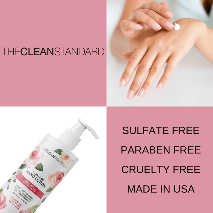 Moisturizing Hand Lotion for Dry Skin and Moisturizer with Shea Butter, Rose Flower Oil | Hydrating Non Greasy Hand Cream for Women and Men by THE CLEAN STANDARD | 2 Bottle Set x 16 fl oz with Lotion Pump Hand Lotion LOS ANGELES BRANDS